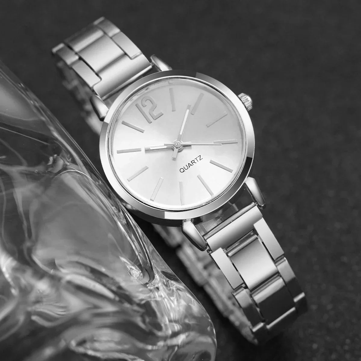 Stainless steel quartz watch + bracelet